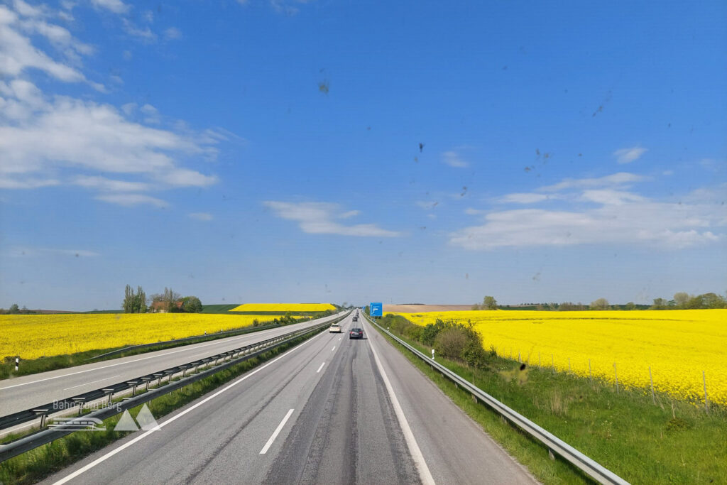 Im Flixbus empfehle ich die erste Reihe der oberen Etage zu reservieren – hier am Weg von Lübeck nach Kopenhagen – für etwas mehr Beinfreiheit und „Sightseeing“. Foto: Alice Frischherz